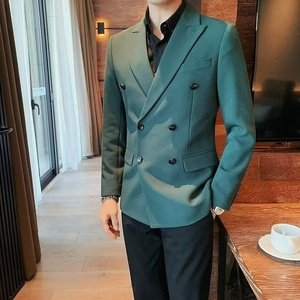 Veste de costume décontractée à double boutonnage pour hommes-printemps-automne Costume unique d'affaires britannique haut de gamme dans la <span class=keywords><strong>tendance</strong></span>, ensemble de costume pour hommes à coupe ajustée - Product Image 4