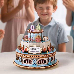 Boîtes à musique figurines garçons filles, design gâteau d'anniversaire exquis, boîte à musique en bois personnalisée, toutes les générations - Product Image 1