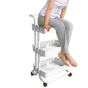 Chariot <span class=keywords><strong>utilitaire</strong></span> à <span class=keywords><strong>3</strong></span> niveaux, étagère de rangement, paniers en plastique, tubes métalliques, installation facile, cuisine/salle de bain/salon, acier au carbone, poudre - Product Image 4