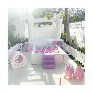 White and Pink Safe baby indoor soft play equipment indoor playground daycare kids soft play for sales inflatable bouncer