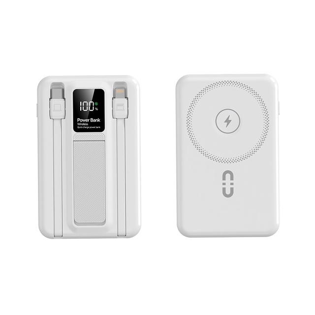 WT-1080YM 10000mAh 22.5W LED Display High Capacity Built-in Dual Cable Magnetic Wireless Power Bank with Kickstand