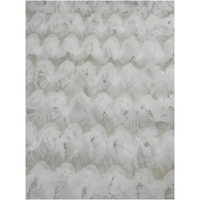Tissu en tulle floral 3D blanc, épais, doux, ondulé, plissé, tissu en maille pour robe de mariée, tissu de créateur