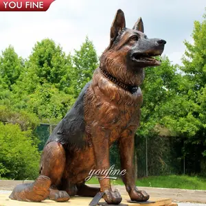 Estatua de Metal hecha a medida, escultura de bronce para perro, Pastor Alemán, jardín, bronce