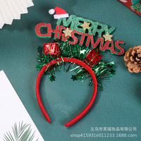Serre-tête créatif Père Noël à paillettes et lettres, 15 cm, en tissu, pour enfants et adultes, décoration de fête festive, vente en gros