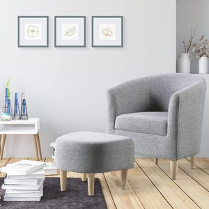 Mid Century Modern Upholstered Club Tub Round <strong>Chair</strong> Grey <strong>Barrel</strong> Comfy Fabric Arm Accent <strong>Chair</strong> with <strong>Ottoman</strong> Footrest <strong>Set</strong> of 2 - Product Image 4