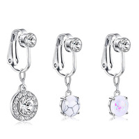 Nouveau piercing de nombril en zircon, bijou corporel avec barre de 6 mm de longueur et 10 mm, bijoux en alliage et cristal avec clips d'oreille