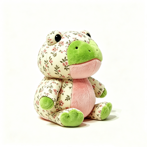 Rana de peluche personalizada con estampado floral, vientre peludo rosa y almohadillas verde menta, tela floral vintage estilo cottagecore - Product Image 3