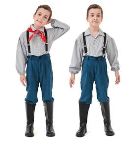Disfraz de Niño Colonial con Pantalones de Tirantes Negros a Rayas, Estilo Pionero Victoriano, para Representaciones Escénicas, Halloween, Cosplay y Fiestas - Product Image 2