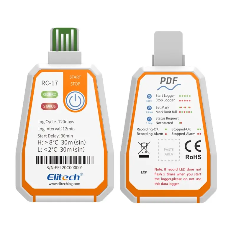 Food Medicine Storage Data Recorder Elitech RC-17 Single Use PDF USB Connected Temperature Data Logger