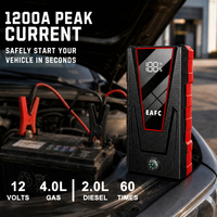 Démarreur de voiture EAFC 1200A 4L essence 2L diesel avec batterie externe et boussole LED pour véhicules 12V