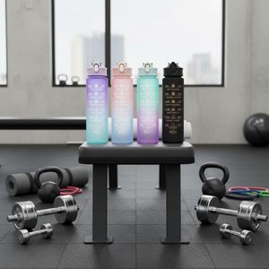 Bouteille d'eau promotionnelle en plastique sans BPA, colorée, pour le sport et la gym, avec marqueur de temps, pour protéines et motivation - Product Image 3