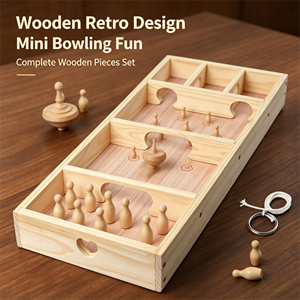 Set Classico di Trottola in Legno, Mini <span class=keywords><strong>Bowling</strong></span> e Scacchiera, Gioco <span class=keywords><strong>da</strong></span> <span class=keywords><strong>Tavolo</strong></span> Ecologico Educativo Portatile per Casa e Viaggio - Product Image 6