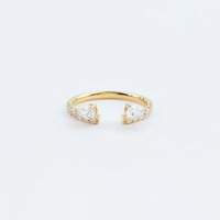 Bague de fiançailles en or jaune 18 carats avec double pierre en forme de goutte d'eau, diamant de laboratoire certifié IGI, pierres latérales, style artistique, luxe léger et tendance