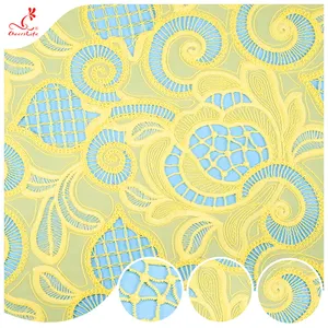 2023 nuevo patrón de moda guipur tela de encaje Couture trabajo amarillo bordado tela Bazin telas de mujer