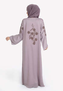 LEDUO Elegant Muslim <b>Long</b> Sleeve Maxi <b>Dress</b> with Beaded Embroidery v-neck Ramadan <b>Eid</b> Abaya - Product Image 3