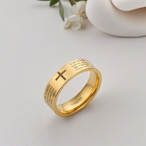 Anello da Uomo in Tungsteno Placcato Oro a Prezzo Conveniente, <span class=keywords><strong>Anelli</strong></span> con Preghiera del <span class=keywords><strong>Signore</strong></span> - Product Image 5