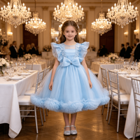 Robe en Tulle à Manches Courtes pour Enfants, Robe de Baptême avec Nœud à la Taille, Tenue de Première Communion pour Bébé Fille, Robe de Princesse pour Enfants, Robe de Demoiselle d'Honneur pour Mariage