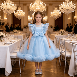 Vestido de Tul con Mangas <span class=keywords><strong>para</strong></span> Niñas, Vestido de Bautizo con Lazo en la Cintura, Traje de <span class=keywords><strong>Primera</strong></span> Comunión <span class=keywords><strong>para</strong></span> Bebés, Vestido de Princesa <span class=keywords><strong>para</strong></span> Niñas, Vestido de Dama de Honor <span class=keywords><strong>para</strong></span> Bodas - Product Image 4
