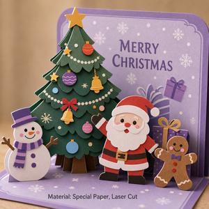 Ensemble de cartes de Noël 3D pop-up au design original ZS-PC0316, sapin de Noël, bonhomme de neige, Père Noël, pain d'épices, découpe au laser - Product Image 4