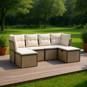 Ensemble de canapés de jardin en polyrotin 6 places, mobilier d'extérieur design contemporain beige - Product Image 2