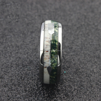 Bague en tungstène en argent à la mode véritable mousse verte Agate Nature cerf bois flèche incrustation haute poli noir plaqué hommes femmes bandes