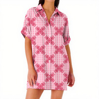 Robe T-shirt Midi Femme Tendance Estivale avec Poches Manches Courtes Imprimé Numérique Infroissable Boutonnée Décontractée