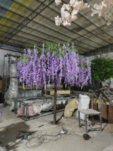 ホットセール大型人工しだれ藤の花の木3メートル背の高いピンクの吊り花屋内結婚式花盆栽プラスチック