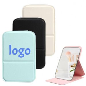 Custom LOGO 4.25in PU Leather Compact Folding Makeup <b>Mirror</b> Portable Handheld Compact <b>Mirror</b> Adjustable Purse Vanity Table Gifts - Product Image 1