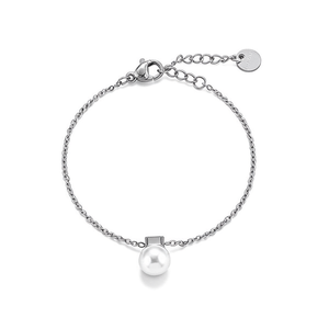 Amy Amy Pearl <b>Bracelet</b> 925 Silver Faux Pearl Round White Minimalist Chain Link Women's Everyday Wear - Product Image 4