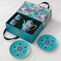 Service à thé en porcelaine, motif mosaïque, théière, tasse, soucoupe, bord doré, coffret cadeau, vente en gros, fournisseur OEM ODM pour hôtels et thés de l'après-midi