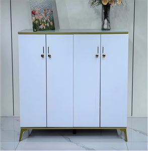 Mueble de Almacenamiento Moderno Independiente de Madera Blanca con Detalles Dorados para Sala de Estar - Product Image 1