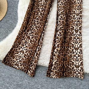 Pantalons décontractés à jambes larges pour femmes en automne 2025. <span class=keywords><strong>Taille</strong></span> élastique, design amincissant, <span class=keywords><strong>silhouette</strong></span> droite, imprimé léopard - Product Image 3