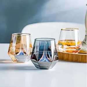 2024 High Quality Color Whiskey Glasses Drinking Whisky Glasses Cup Crystal Diamond Shape Whiskey Glass