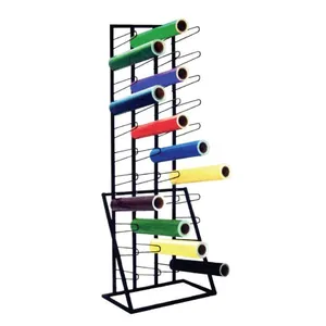 JH-Mech Powder Coated Steel Construction Holds 40 Rolls Free Standing Movable Vinyl Roll Floor Storage Rack