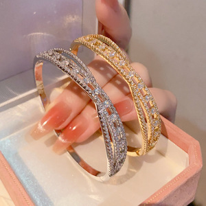 European American <b>Bangle</b> Gold <b>Silver</b> Diamond Jewelry Women's Gift Micro Insert Oval Fashion <b>Bracelet</b> - Product Image 2