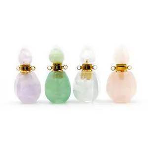Natural Gemstone Diffuser Bottle Jewelry Colorful Crystal Perfume Bottle Necklaces Essential Oil Perfume Vial Pendant Necklace