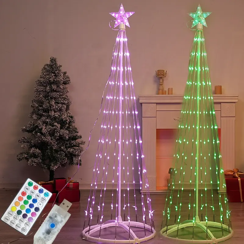 Multi-Function USB Powered 1.2m 1.5m 1.8m Height Christmas Decoration Cone Pixel Tree Light With Remote Control