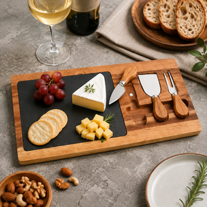 Planche à découper en acacia SANOSH personnalisée pour fromages <span class=keywords><strong>et</strong></span> charcuteries avec ensemble de couteaux en acier inoxydable, planche à charcuterie <span class=keywords><strong>magnétique</strong></span> pour la maison <span class=keywords><strong>et</strong></span> l'hôtel - Product Image 1