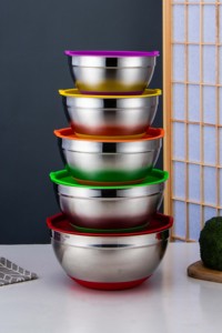 Kích Thước Khác Nhau Màu Sắc Nhà Bếp Salad Phục Vụ Thép Không Gỉ Trộn Bát Cá Nhân Bát Salad Với Nắp - Product Image 2