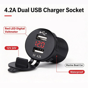 Carregador USB Duplo à Prova d'Água 12V 24V 4.2A com Voltímetro Digital LED Vermelho para Barco e Carro - Product Image 1