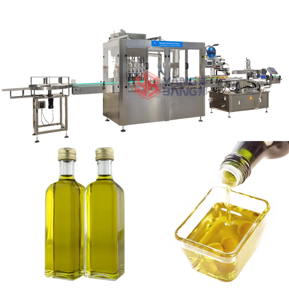 Línea de producción automática de máquina de llenado de aceite de cocina de Oliva de botella de vidrio con alimentador