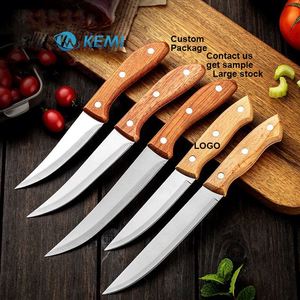 Factory Custom Cheap Wood Handle <b>Sharp</b> Serrated Blade Steak <b>Knife</b> Stainless Steel <b>Kitchen</b> Cooking Paring Boning <b>Knives</b> Set - Product Image 1