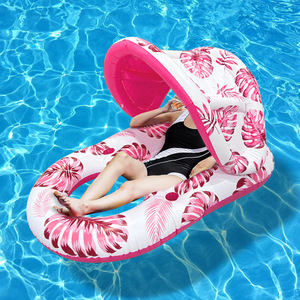 Flotadores de Piscina de PVC Ecológicos al por Mayor, Silla Flotante Inflable con Toldo, Balsa para Niños y Adultos, Impermeable, Azul y Rojo, con Logotipo Personalizado - Product Image 2