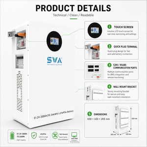 แบตเตอรี่ลิเธียม 51.2V 200Ah 10kWh แบตเตอรี่ลิเธียมไอรอนฟอสเฟต 5kwh 100Ah 48v LiFePO4 ระบบกักเก็บพลังงานภายในบ้านแบบติดผนัง มาตรฐาน CE IEC - Product Image 4