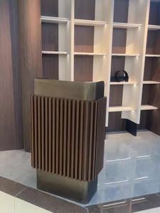 Luxury Modern Fluted Wood & Brushed Gold Reception <b>Desk</b>-Small Standing Checkout Counter for Hotels Compact Commercial Use - Product Image 6