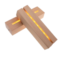 Veilleuse LED rectangulaire moderne avec base en bois, affichage d'art en verre cristal 3D gravé au laser, lumière blanc chaud, alimentation secteur pour chambre à coucher