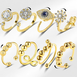 Anillos Antiestrés Giratorios Multidiseño al por Mayor, Ajustables, con Zirconia Engastada, de Cobre Chapado en Oro, Joyería Inalterable para Mujer - Product Image 1