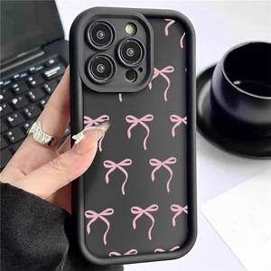 Custodia per telefono antiurto in TPU <span class=keywords><strong>a</strong></span> copertura totale con fiocco rosa e scanalature nere, all'ingrosso, per iPhone 13 14 15 16 17 e modelli <span class=keywords><strong>Samsung</strong></span> - Product Image 1