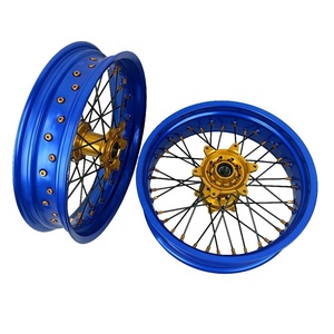 Ensemble de roues <span class=keywords><strong>Supermoto</strong></span> 17 16 EXC <span class=keywords><strong>SXF</strong></span> 125/250/<span class=keywords><strong>350</strong></span>/450 en alliage d'aluminium CNC durable, bleu orange anodisé, couleur personnalisée, Motard Racing - Product Image 5