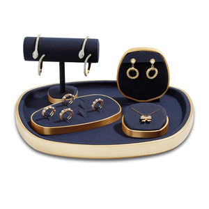WEIMEI soporte de exhibición de joyería de microfibra azul clásico de lujo de diseño personalizado para pendientes anillo collar conjunto de exhibición de joyería - Product Image 4